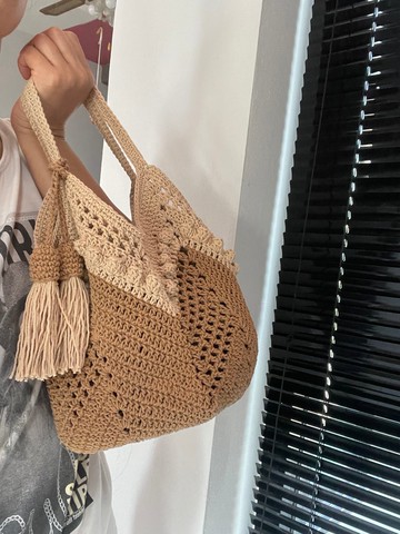 水洗棉繩鉤針編織包，手腕包