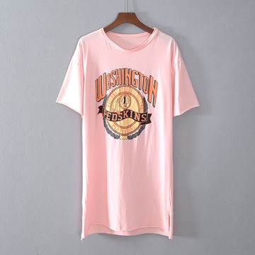 女裝短袖寬松中長款圓領字母印花T恤衫顯瘦潮