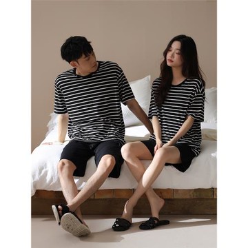 【涼感】2025新款莫代爾情侶睡衣一男一女夏季短袖休閑套裝家居服