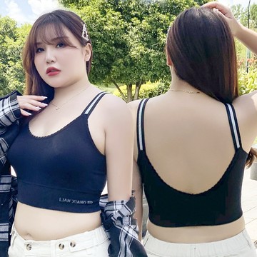 【🍒櫻桃大尺碼】大尺碼冬新款美背抹胸大碼胖mm吊帶露臍性感帶胸墊一體式內衣收副乳文胸