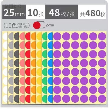 超值精選👍【10張】25mm 彩色圓點貼 不乾膠自粘標籤貼紙 分類標示紅點貼 辦公收納手作區分貼 口取紙額頭貼e674