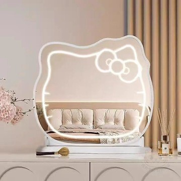 🛒回購好物🛒鏡子kitty  化妝鏡  led帶  燈  臺式桌面智能充電臥室梳妝鏡凱蒂貓網紅鏡