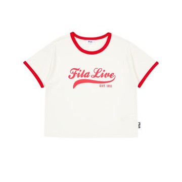 FILA KIDS 女童短袖圓領T恤-米色 5TEA-4409-IV
