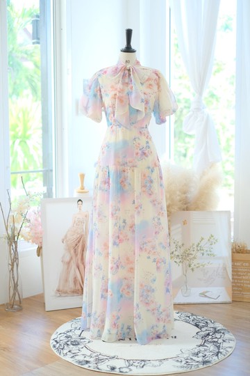 長洋裝 公主袖 伴娘服 復古洋裝