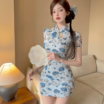 【隔日到】新款S-M改良版包臀旗袍性感旗袍 短袖純欲包臀顯瘦夜店洋裝連身裙夏季新款 獨家改良收腰少女新中式洋裝