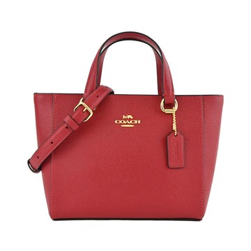 COACH 立體馬車 LOGO 防刮皮革手提/斜背兩用包（復古紅） _廠商直送