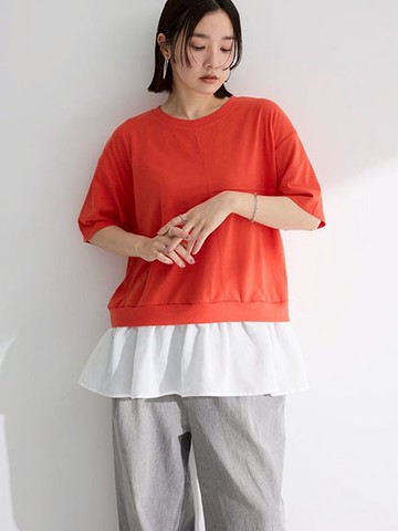 荷葉邊下擺拼接五分袖上衣(06000752600) - Green Parks