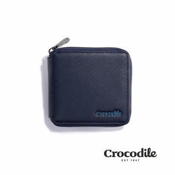 Crocodile 鱷魚皮件 男生短夾錢包 拉鍊皮夾 防刮壓紋 12卡 Oxford牛津系列 0103-11105-黑藍