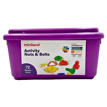 Miniland 小手大腦綜合訓練組 Activity Nuts & Bolts 72塊積木 16張圖案卡  1組