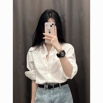 寬鬆上衣 長袖上衣 白色上衣 襯衣 襯衫 長袖 法式白色襯衫女新款春秋寬鬆長袖襯衫內搭職業通勤上衣