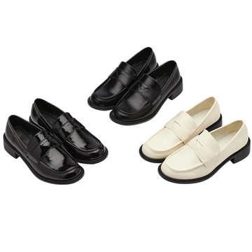 【Grace Gift】樂福鞋 包鞋 樂福鞋女【美式校園粗跟便仕樂福鞋】35-39 3色 百搭 增高 通勤鞋