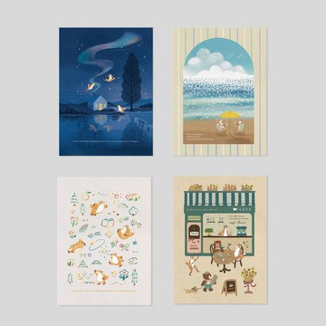 星辰無憂夜/金光下的海/繽紛夢遊日/香頌畫咖啡 | 明信片組