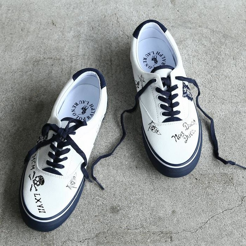 美品✨ポロ　ラルフローレン✨ホワイト ネイビー スニーカー REGAL FOOT COMMUNITY｜POLO RALPH LAUREN RE47 トレイル125