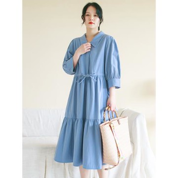 胖妹妹2025秋簡約復古氣質襯衫連衣裙大碼純棉文藝七分