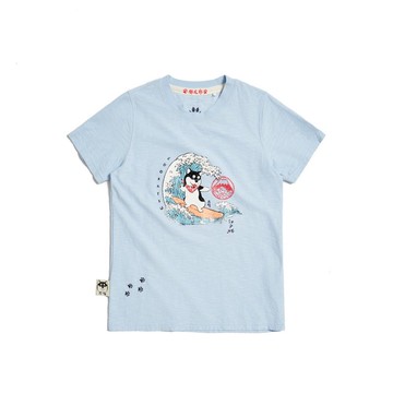 江戶勝 日系 女裝 勝太郎系列 黑丸衝浪短袖T恤(淡藍色) #上衣