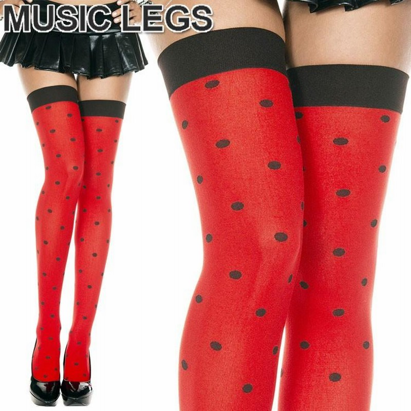 MusicLegs(ミュージックレッグス)赤×黒ドット柄オペークサイハイ MusicLegs(ミュージックレッグス)赤×黒ドット柄オペークサイハイ