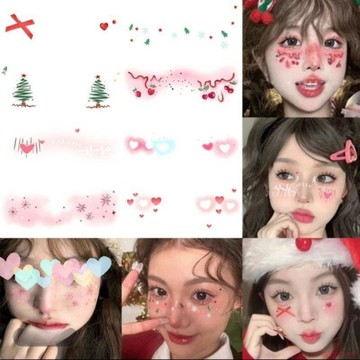 甄選好物🌈聖誕節可愛妝容臉貼紋身貼甜心少女氛圍感雪花卡通腮紅妝COS派對
