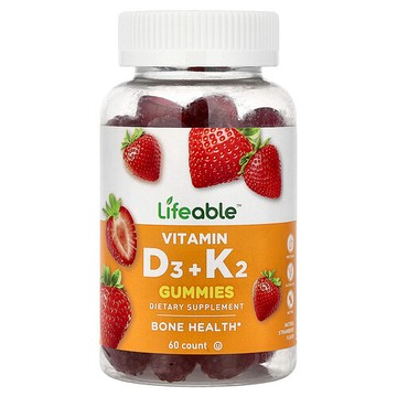 Lifeable, 維生素 D3 + K2 軟糖，天然草莓味，60 粒軟糖