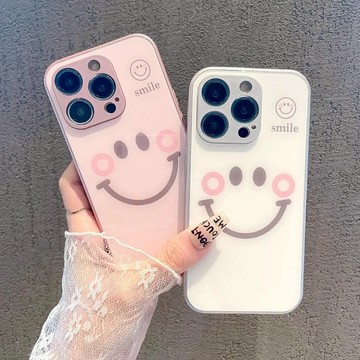 可愛笑臉 防摔玻璃殼 手機殼 適用於 蘋果 iPhone 15 14 13 12 11 pro max 高於鏡頭 保護殼