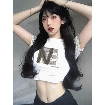 夏季新款女生短袖 短板T桖 純欲風 正肩上衣 短袖T恤女 修身 顯瘦 百搭 露臍上衣 打底衫上衣ins潮