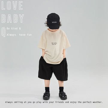 1111大促LBQ原創童裝夏季男童女童純棉柔軟百搭風格字母印花T恤