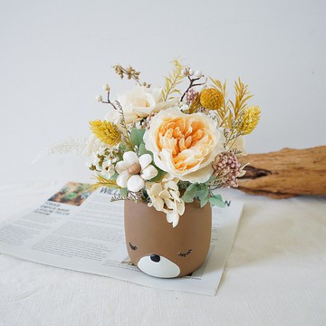 【竒植花物】森林小熊不凋花乾燥花盆栽 生日禮物 情人節 母親節