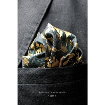 六月男人 手工制 西服胸口袋巾男士西裝小方巾 金葉