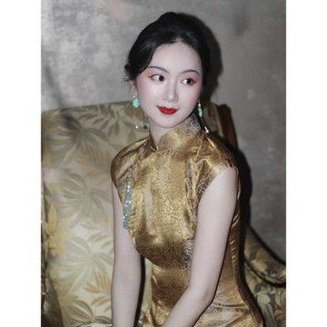 復古日常玫瑰手工旗袍嘉娜桑蠶絲