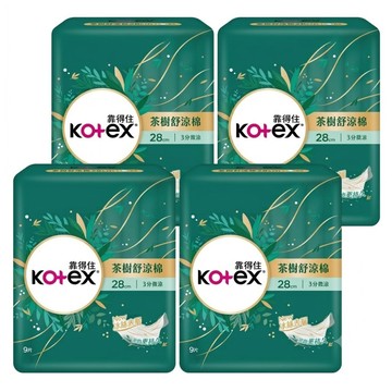Kotex 靠得住 茶樹舒涼棉 護翼型  28cm  9片  4盒