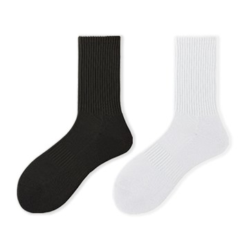 NicoFun 愛定做 2雙 超慢跑棉襪 加厚毛巾底 長筒襪 黑襪 子 白襪子籃球襪 網球襪 男襪(25～27.5cm)