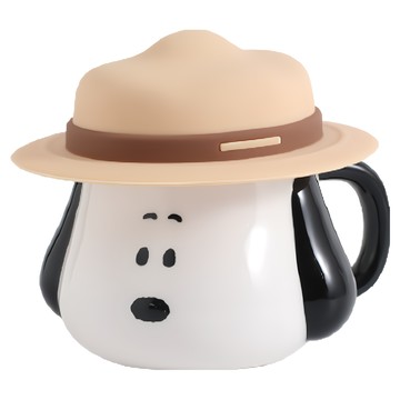 PEANUTS 史努比 草帽陶瓷馬克杯 13.5 x 12 x 8.3cm + 杯蓋14.2 x 14.2 x 4cm 500ml  混和顏色  1組