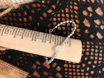 米粒珍珠/貝殼花/純銀手鍊