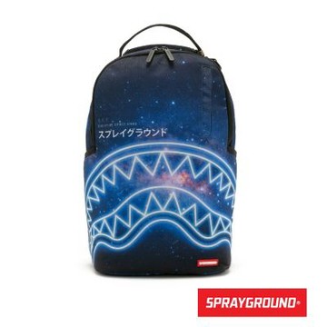 SPRAYGROUND-潮流螢光線條鋸齒鯊大容量後背包-藍色