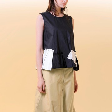 黑白交錯荷葉無袖上衣