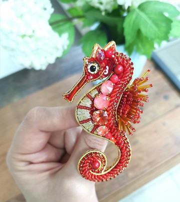 海馬飾品胸針，手工禮品，串珠海馬胸針，獨特的禮物