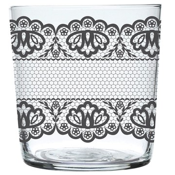 《EXCELSA》寬口玻璃杯-黑蕾絲370ml-- 水杯 茶杯 咖啡杯 聖誕交換禮物