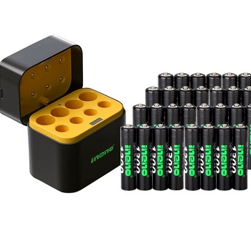 iNeno 1.5V鋰電池 1300mWh 4號32入 搭配AI隨身收納盒充電器(3號4號各4槽)