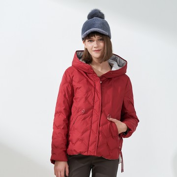 CLL巧玲瓏 側開岔雙色羽絨外套(暗紅色) 5247406