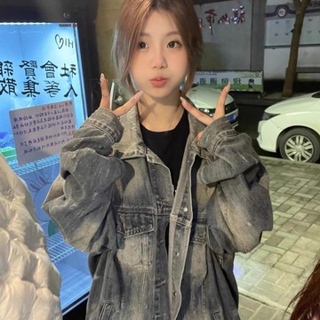 美式復古胖胖美依 上衣 牛仔外套 牛仔衫S-XL 新款美式復古水洗做舊牛仔外套設計感小眾寬鬆翻領夾克-8830.