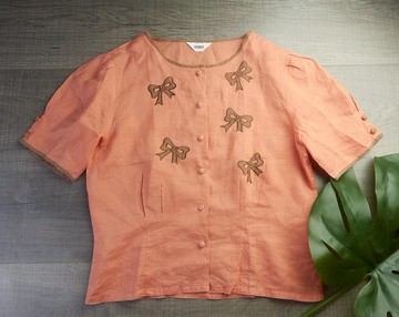 M |女式複古可愛襯衫| 亞麻襯衫 | 女士復古服裝