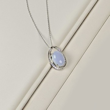 天然藍玉髓925純銀項鍊/輕珠寶 鋯石 輕奢  鎖骨鍊 墜鍊