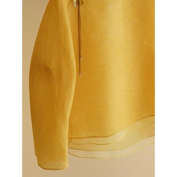 （現貨）新中式盤扣洋氣減齡別致上衣2026年春新款黃色薄款襯衫