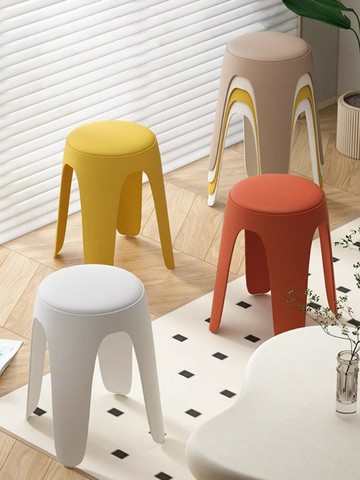 可疊放塑料凳子可疊放圓凳現代簡約家用商用大人結實耐用加厚款高凳板凳