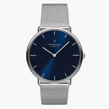 Nordgreen Native本真 月光銀系列藍面米蘭帶腕錶36mm(NR36SIMESINA)