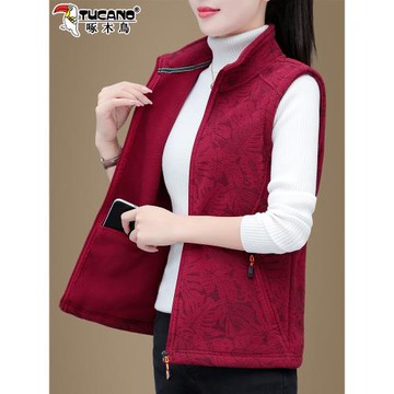 啄木鳥馬甲女秋冬2025新款女士搖粒絨馬夾中老年媽媽外穿背心坎肩
