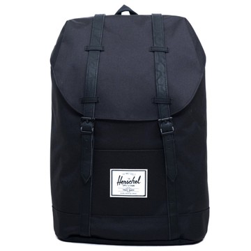 Herschel Retreat 大型 黑色 全黑 皮革帶 帆布 磁扣 耳機孔 厚筆電層 後背包 現貨