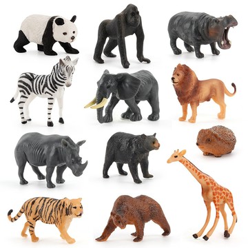 🌈「動物世界」仿真12款小號野生動物模型套裝實心迷你熊貓長頸鹿獅子斑馬