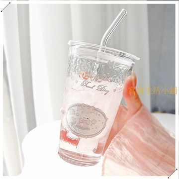 水杯2024新款女玻璃杯高顏值杯子果汁吸管杯家用喝水杯夏日冷飲杯