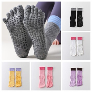 左右襪業 中筒五指瑜伽襪女雙羅口分趾普拉提襪專業防滑室內運動健身舞蹈襪現貨精品