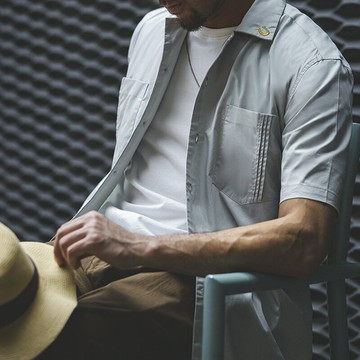 馬登工裝日系復古硬漢古巴領刺繡短袖襯衫口袋阿美咔嘰寬松襯衣男